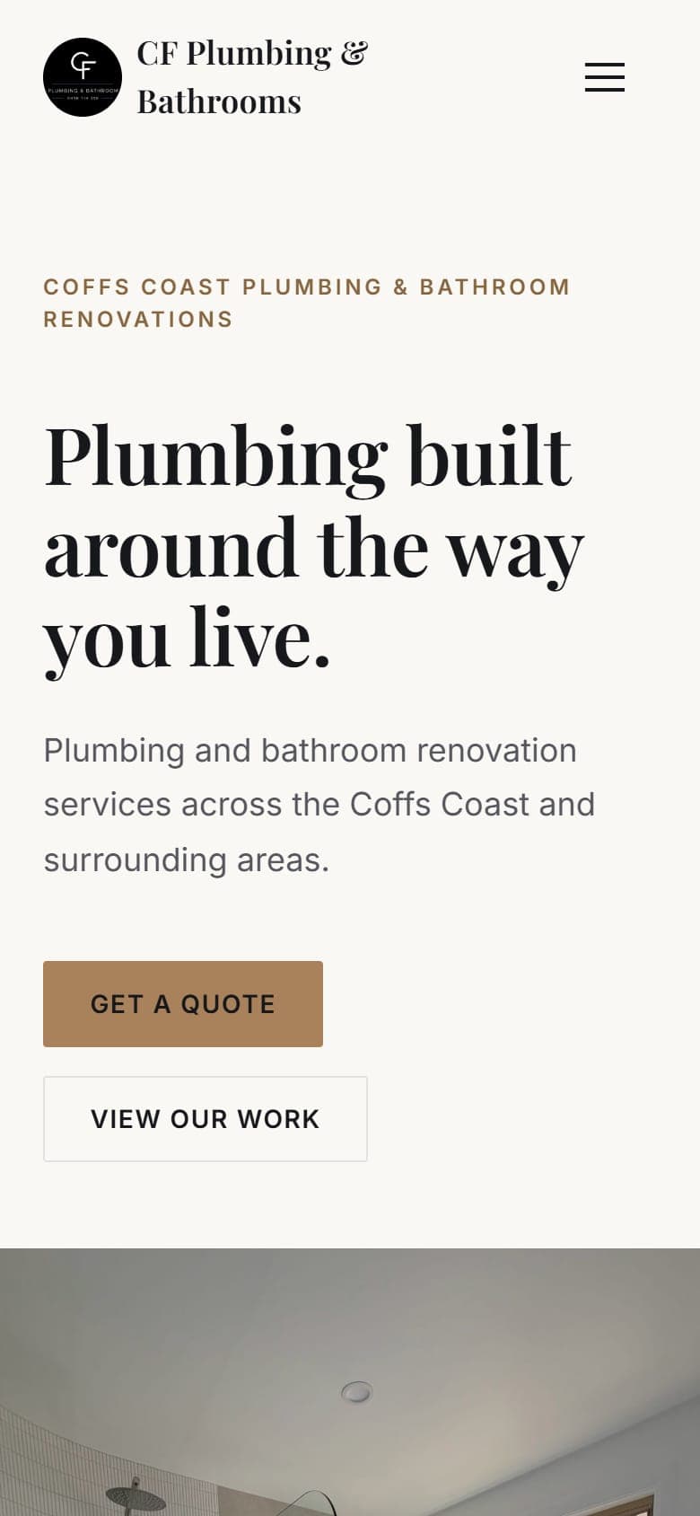 After: the CF Plumbing & Bathrooms mobile website homepage